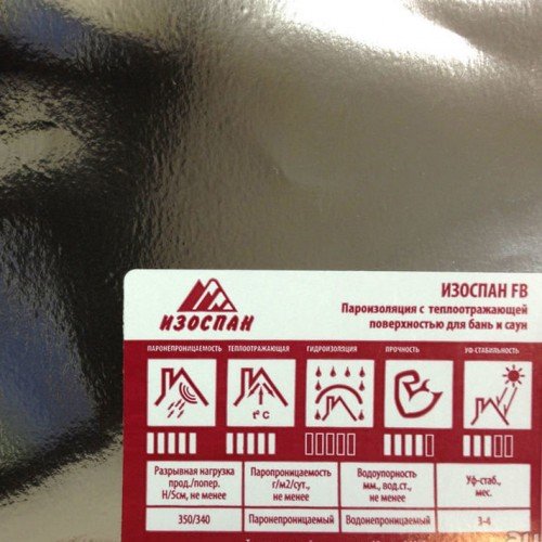 ИЗОСПАН FB / Отражающая гидро- пароизоляция для саун и бань, плотность 132 гр/м2,  29,16 х 1,6 м,  ( t- режим от -60°С до +140°С)